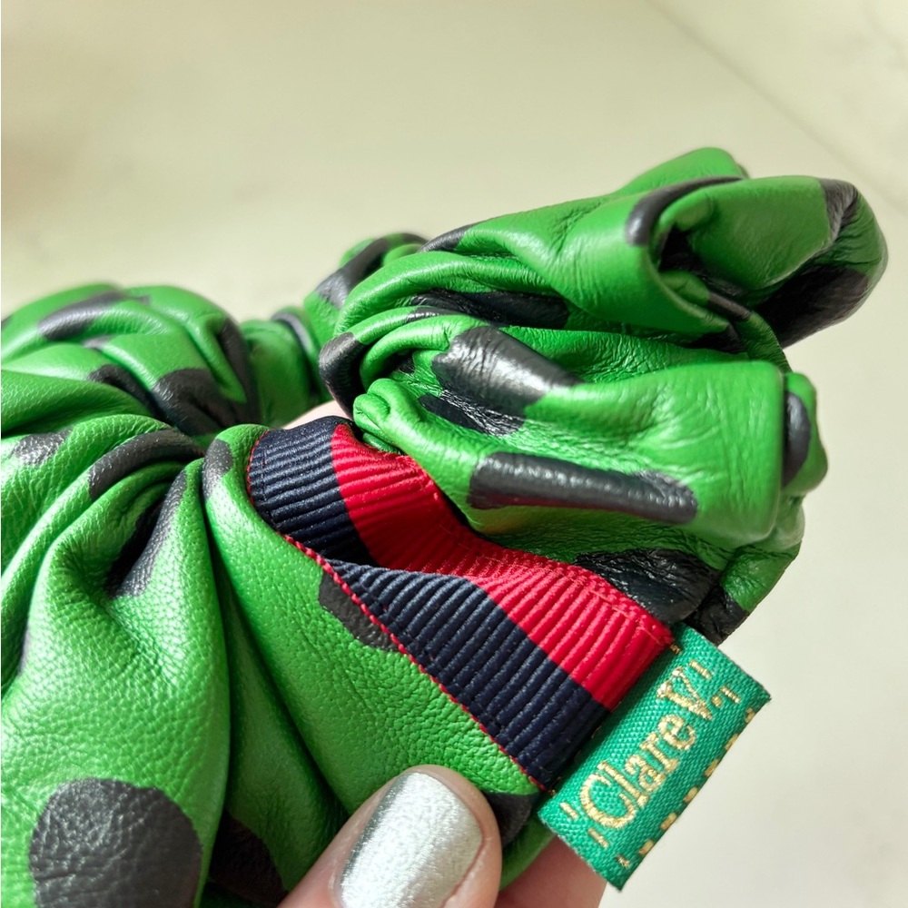 Clare V green and navy polka dot leather scrunchie - Picture 3 of 3